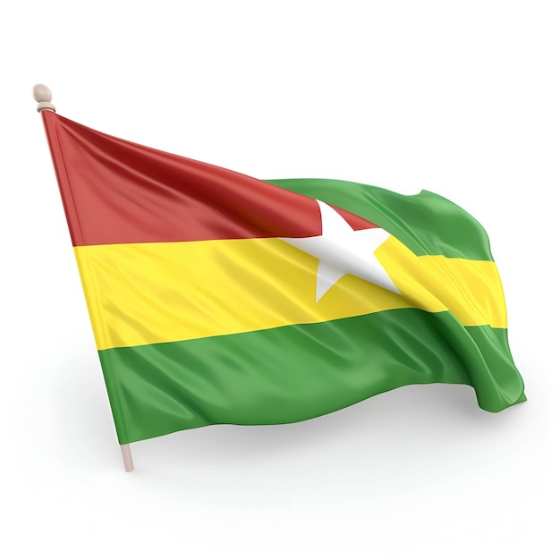 Drapeau du Togo sur fond isolé blanc avec illustration 3D d'un tracé de détourage