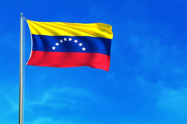 Drapeau du Venezuela sur le fond de ciel bleu rendu 3d