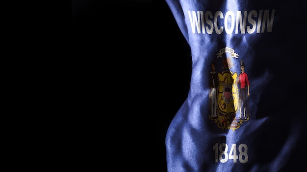 Drapeau du Wisconsin sur les muscles abdominaux, concept de musculation du Wisconsin, fond noir