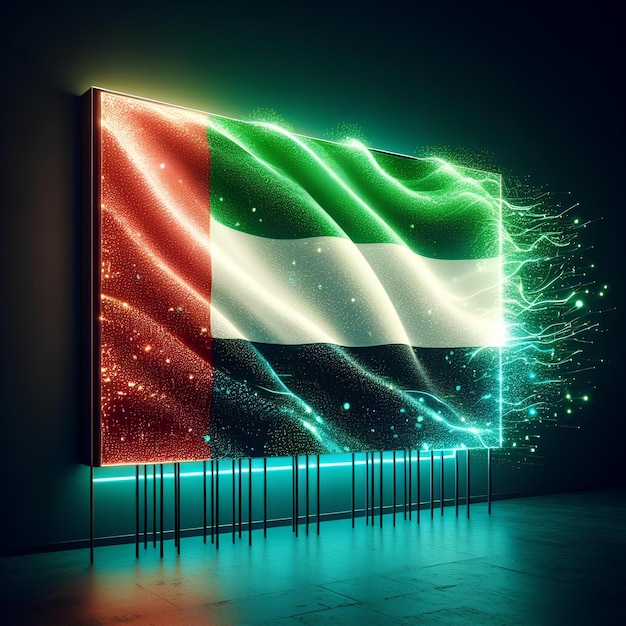 Le drapeau des Émirats arabes unis avec un effet de lumière au néon