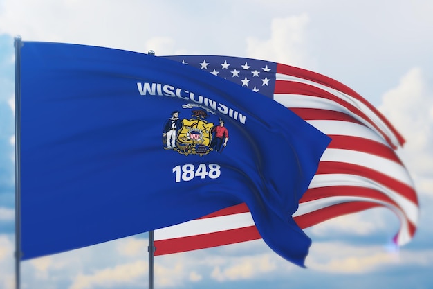 drapeau de l'état du wisconsin d illustration drapeaux des états et territoires américains