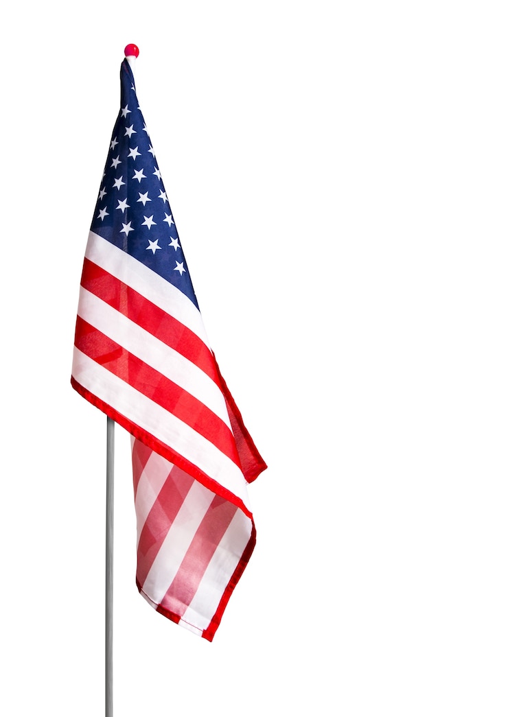 Photo drapeau des états-unis sur fond blanc avec chemin de coupure