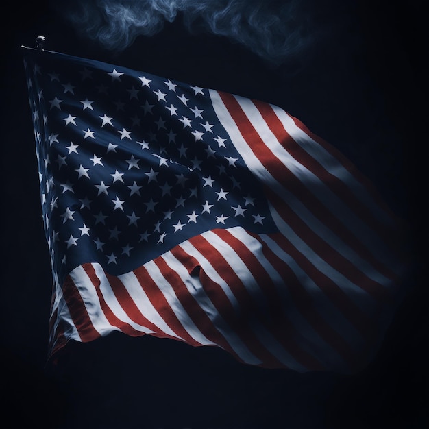 Un drapeau des États-Unis sur un fond sombre