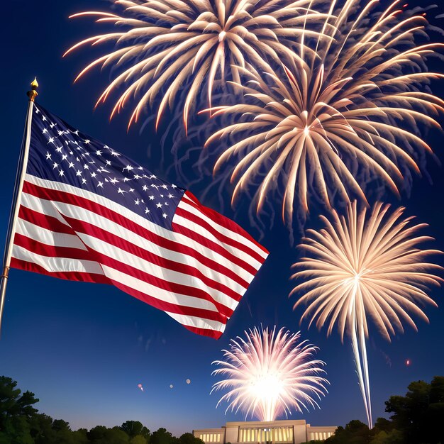 Photo un drapeau avec des feux d'artifice en arrière-plan et un flag qui dit jour de l'indépendance