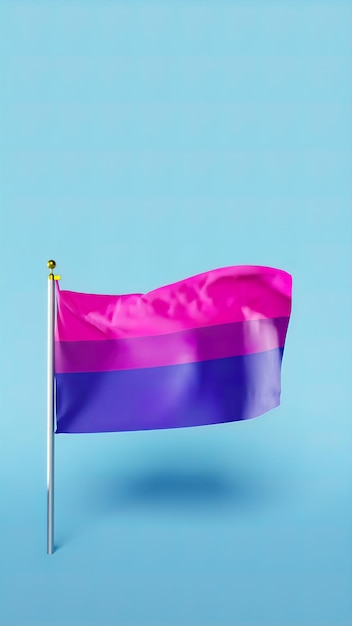 Photo drapeau de la fierté bisexuelle qui coule sur fond bleu animation 3d verticale