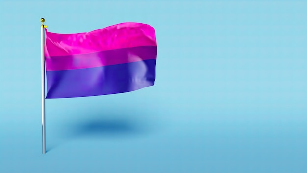 Photo drapeau de la fierté bisexuelle qui coule sur fond bleu animation 3d verticale