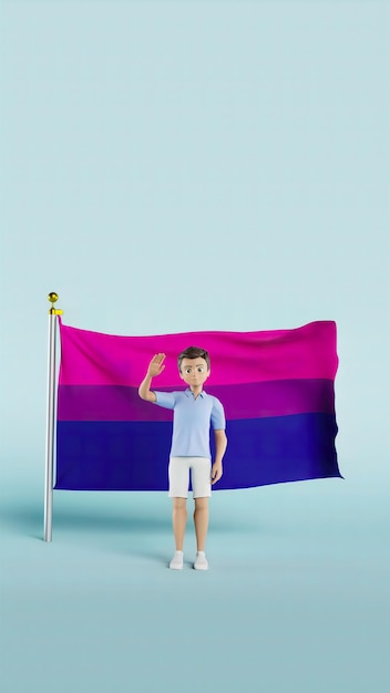 Photo un drapeau de la fierté bisexuelle qui coule sur fond bleu animation 3d