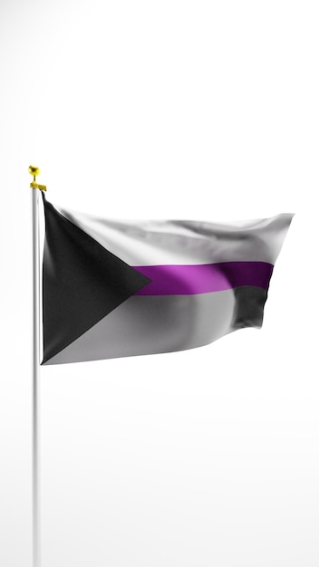 Le drapeau de la fierté demisexuelle avec une bande violette flotte sur fond de rendu 3D