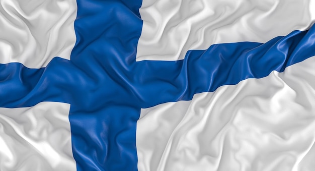 Drapeau Finlandais Avec Plis Et Rides Rendu 3d