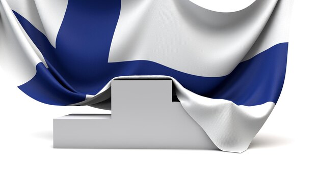 Drapeau de la Finlande drapé sur un podium des gagnants du concours d render