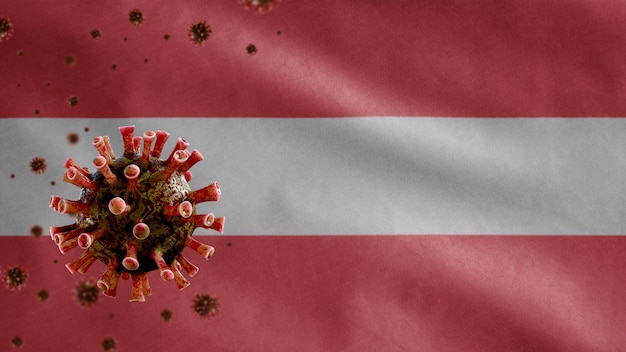 Drapeau flottant autrichien et virus du microscope à coronavirus