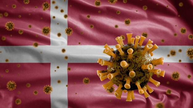 Drapeau flottant danois et virus du microscope à coronavirus