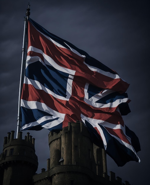 Un drapeau flotte sur le château.