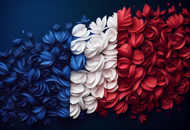 Drapeau français fait avec des fleurs Generate Ai