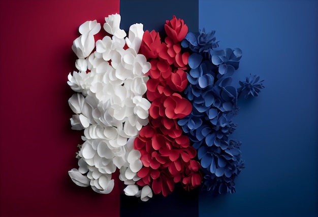 Drapeau français fait avec des fleurs Generate Ai