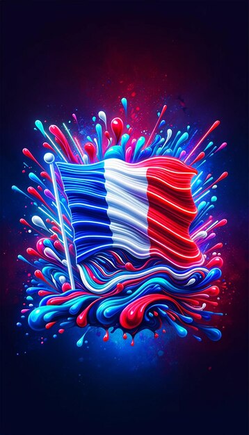 Photo le drapeau français patriotique avec des éclaboussures de peinture vives