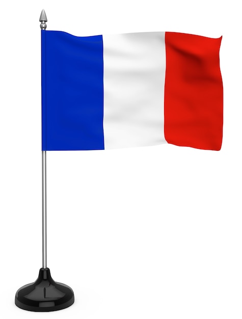 Drapeau de la France accroché au mât sur fond blanc