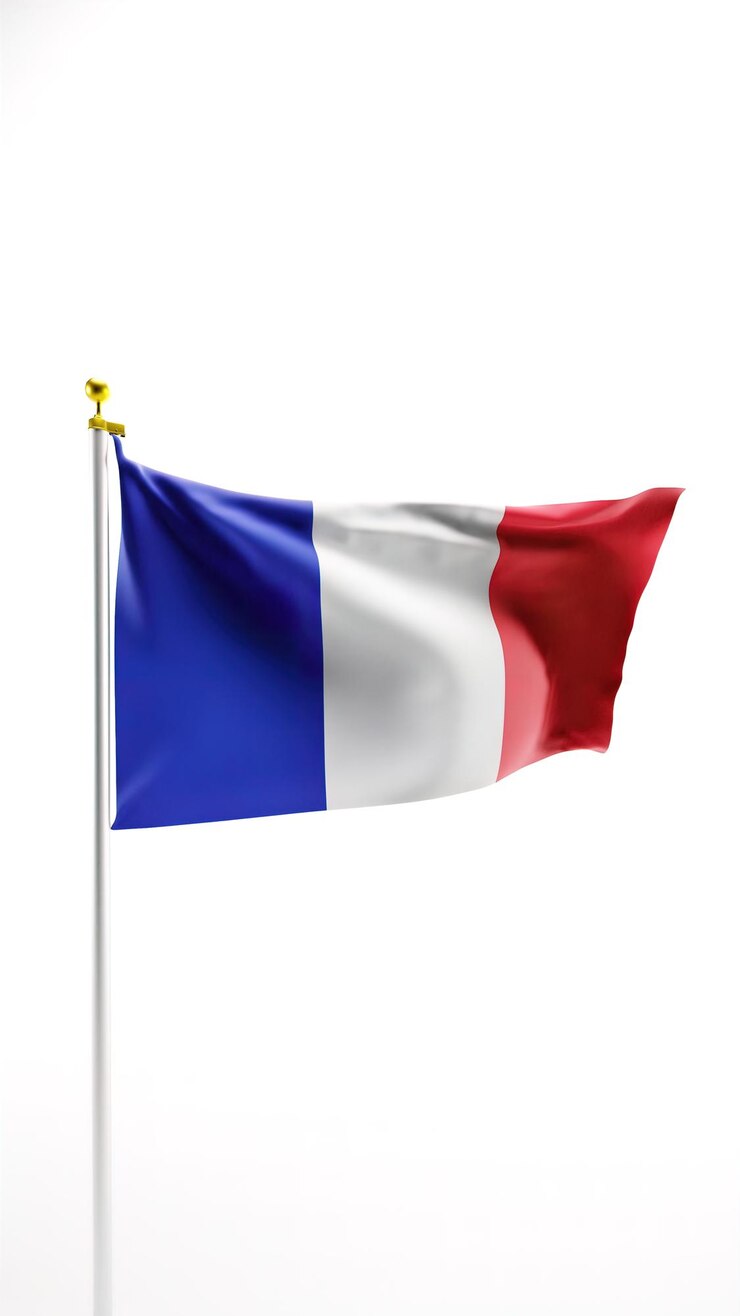 Photo drapeau de la france agitant au vent sur fond blanc rendu 3d