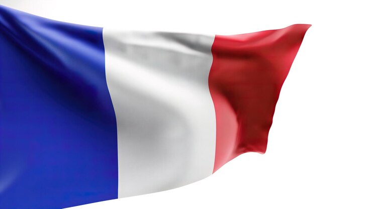 Photo drapeau de la france agitant au vent sur fond blanc rendu 3d