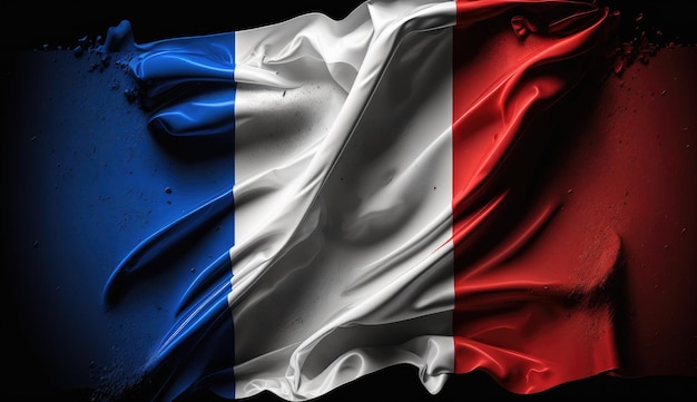 Un drapeau de la France est affiché sur un fond noir.