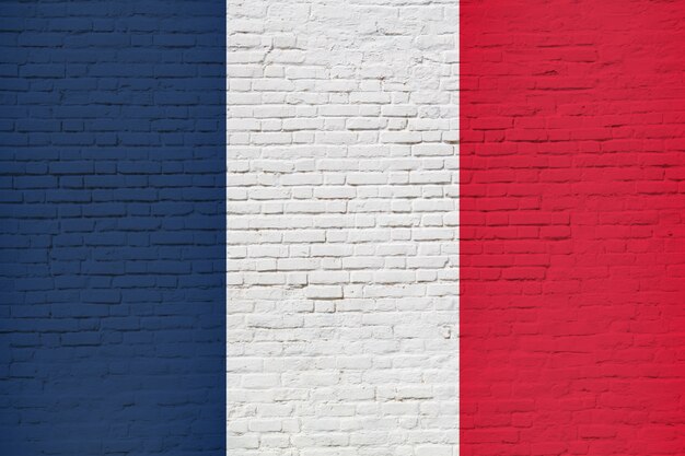 Drapeau France Peint Sur Mur De Briques.