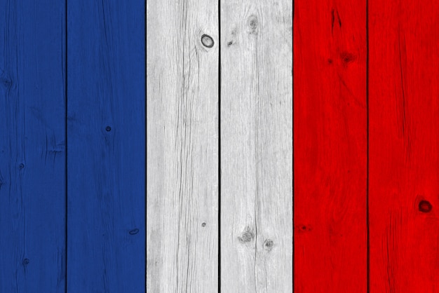 Drapeau France peint sur une vieille planche de bois