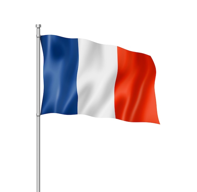 Drapeau France, rendu tridimensionnel, isolé sur blanc