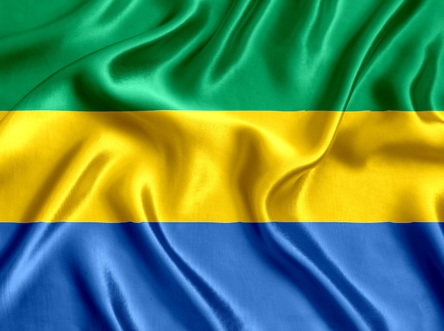 Drapeau, de, gabon, soie, gros plan, fond