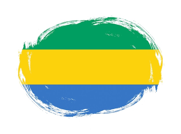 Drapeau gabonais sur fond de pinceau à contour arrondi