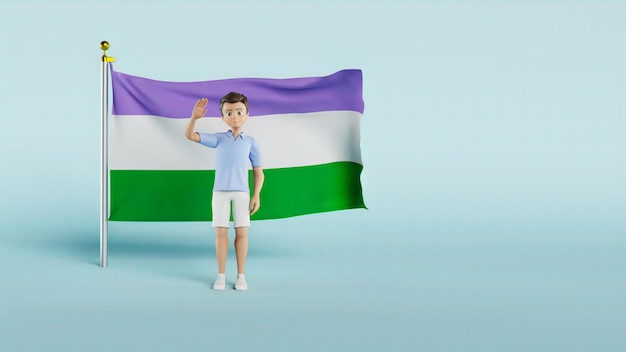 Photo le drapeau genderqueer pride derrière une animation de personne de sexe masculin 4k avec fond bleu