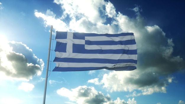 Drapeau de la Grèce agitant au vent contre le beau ciel bleu illustration 3d