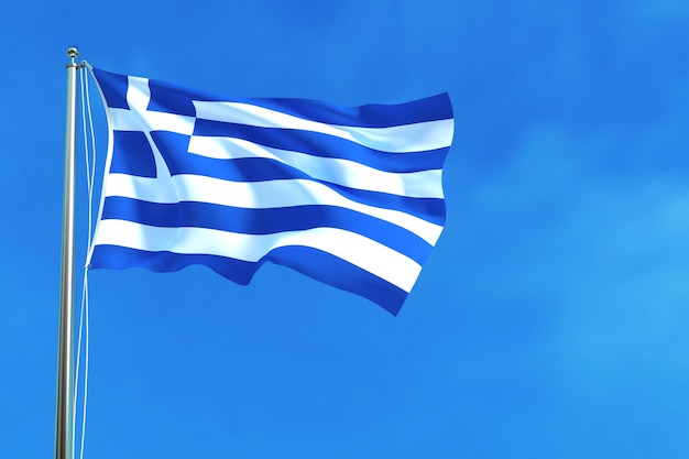 Drapeau de la Grèce sur le fond de ciel bleu