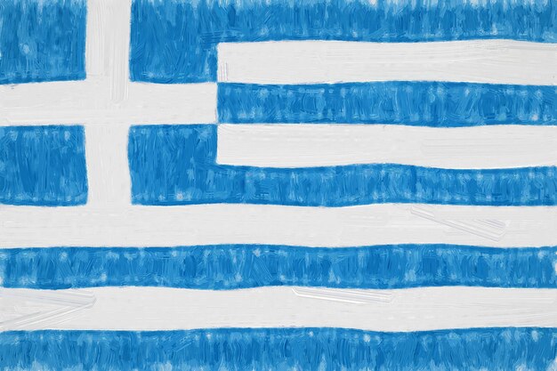 Drapeau de la Grèce peint. Dessin patriotique sur fond de papier. Drapeau national de la Grèce