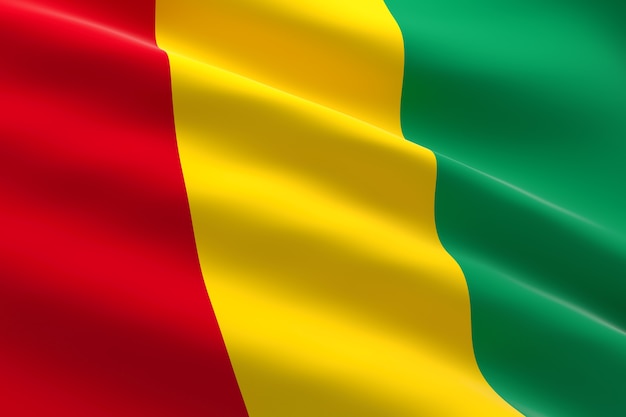 Drapeau De La Guinée. 3d Illustration Du Drapeau Guinéen En Agitant