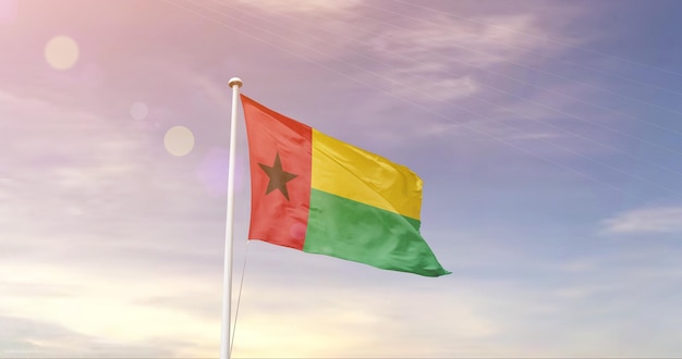 Le drapeau de la Guinée-Bissau agite dans le ciel