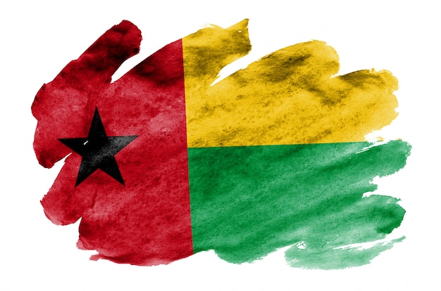 Drapeau de la Guinée Bissau est représenté dans un style aquarelle liquide isolé sur blanc