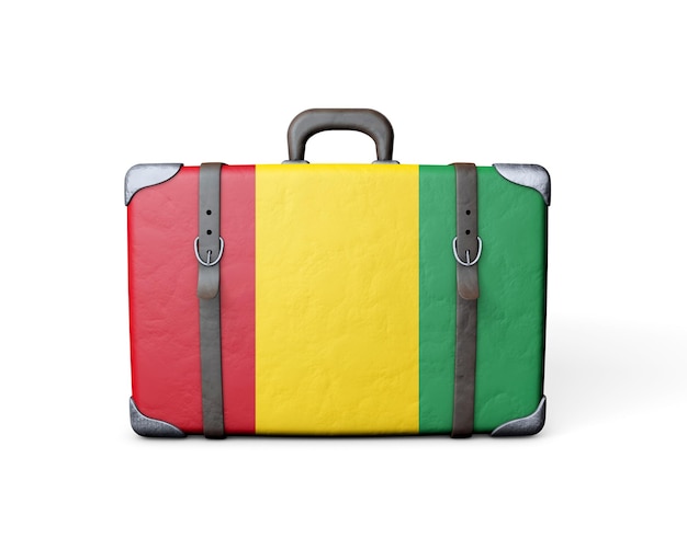 Drapeau de la Guinée sur une valise en cuir vintage rendu 3D