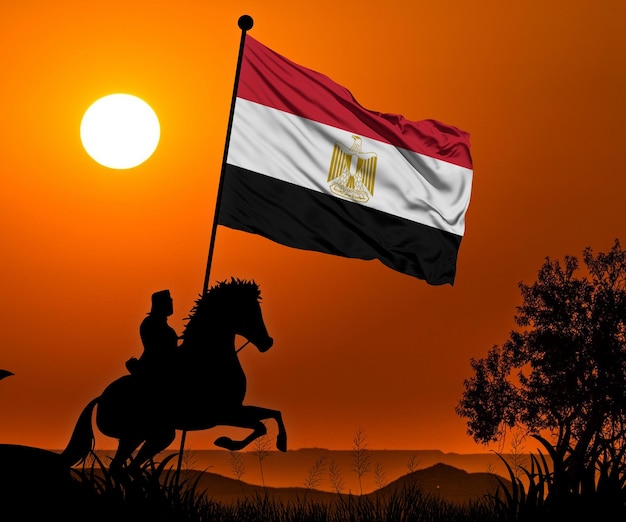 Drapeau de l'Égypte rendu 3d représentant le symbole de la victoire, de la conquête, des célébrations nationales