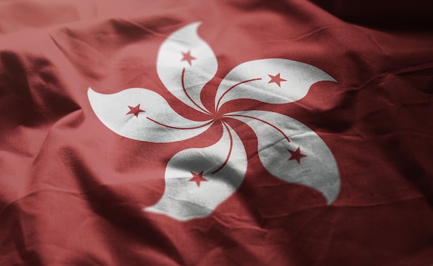 Photo drapeau de hong kong froissé de près