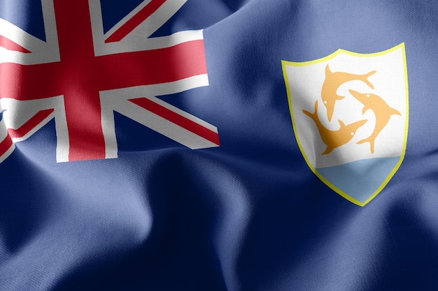 Le drapeau d'illustration 3D d'Anguilla est une région du Royaume-Uni agitant sur le fond textile du drapeau du vent