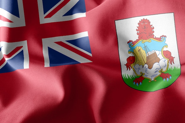 Le drapeau d'illustration 3D des Bermudes est une région du Royaume-Uni agitant sur le fond textile du drapeau du vent