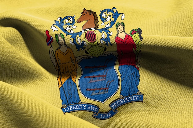 Le drapeau d'illustration 3D du New Jersey est un état des États-Unis agitant au vent