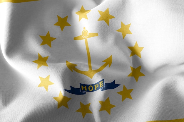 Le drapeau d'illustration 3D du Rhode Island est une région des États-Unis agitant sur le fond textile du drapeau du vent