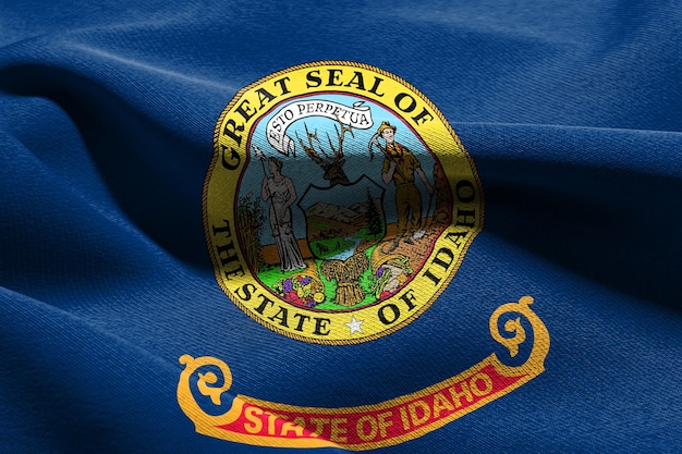 Le drapeau d'illustration 3D de l'Idaho est un état des États-Unis agitant au vent