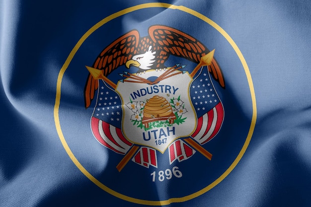 Le drapeau d'illustration 3D de l'Utah est une région des États-Unis agitant sur le fond textile du drapeau du vent