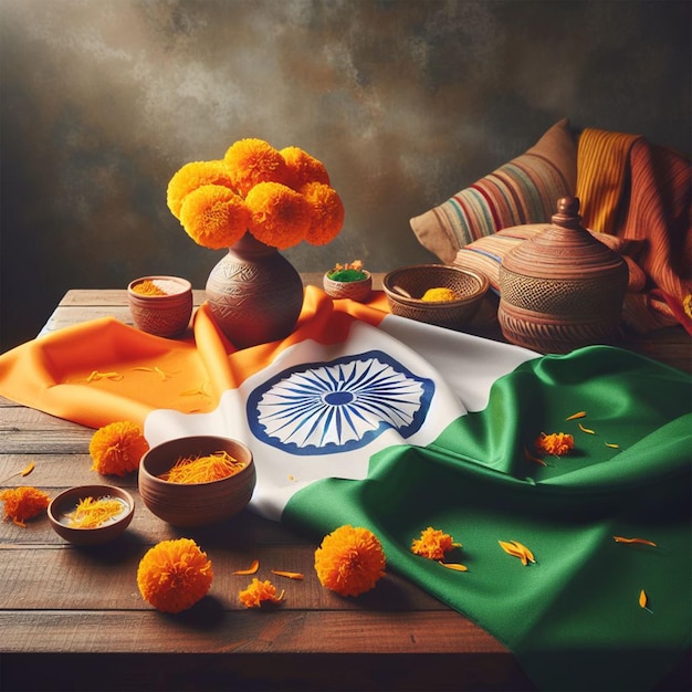 drapeau de l'Inde sur une table