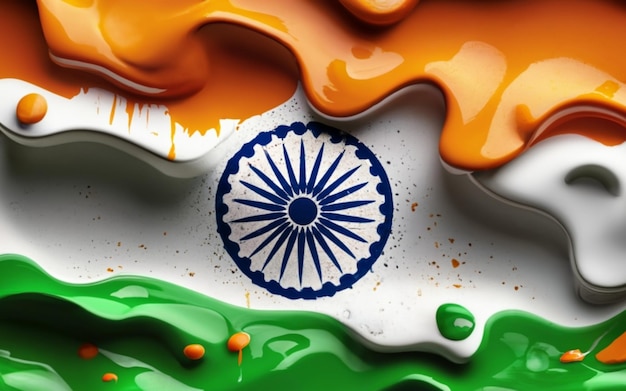 Un drapeau indien abstrait avec de la peinture blanche orange et verte éclaboussée
