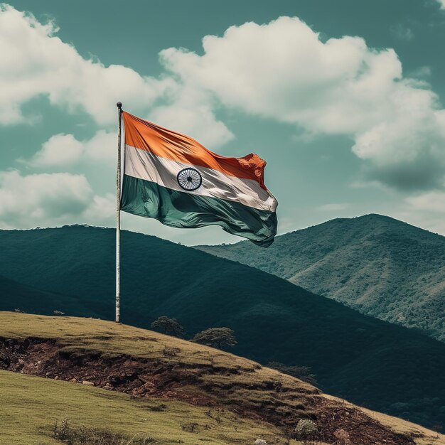 Le drapeau indien agitant sur la colline Génératif ai