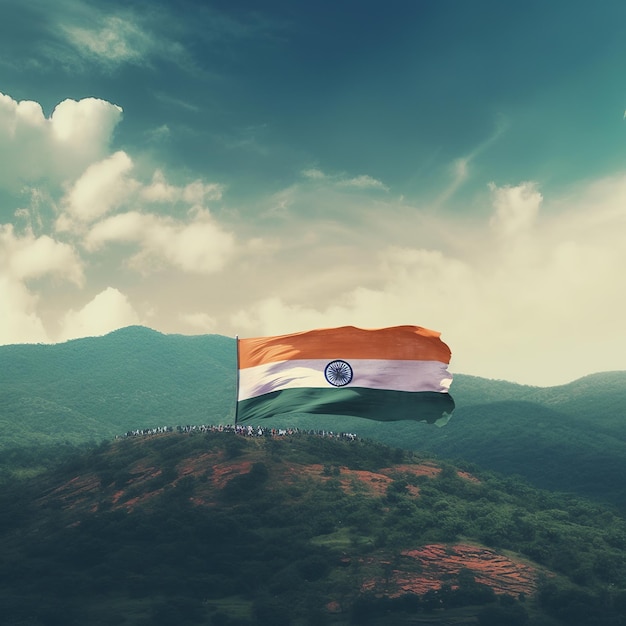 Le drapeau indien agitant sur la colline Génératif ai