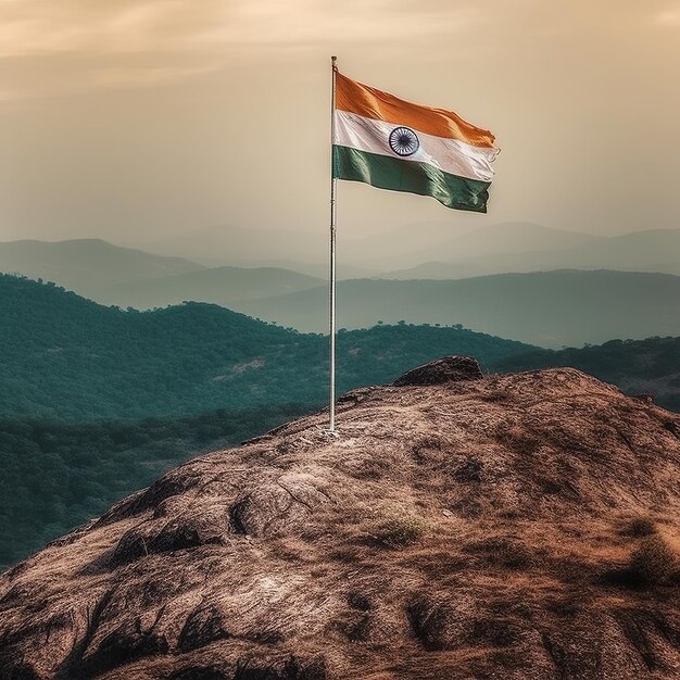 Le drapeau indien agitant sur la colline Génératif ai